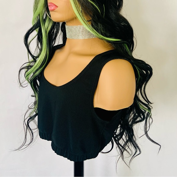 A Gorgeous Black/Green Premium Fiber Lace Front Wig for Daily Wear or Costumes - Picture 11 of 16
